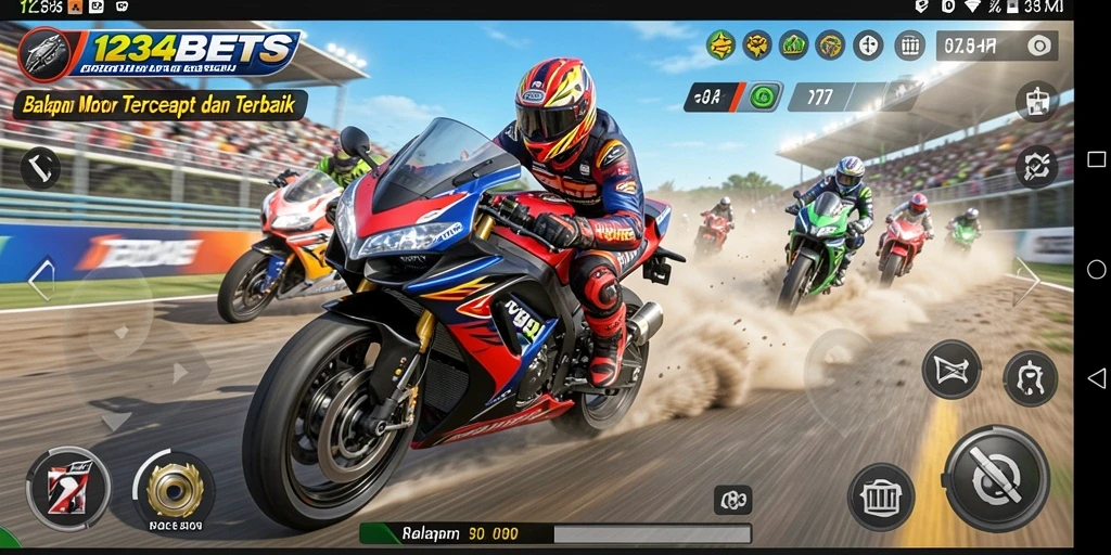 Gameplay seru 1234BETS dengan balapan motor yang mendebarkan.