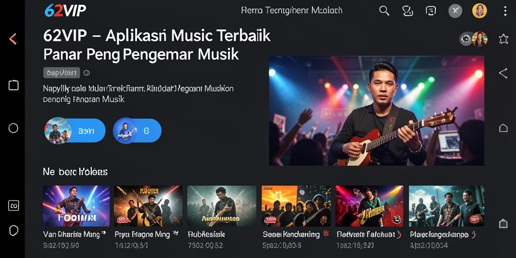 Tampilan utama 62VIP dengan berbagai pilihan musik menarik.