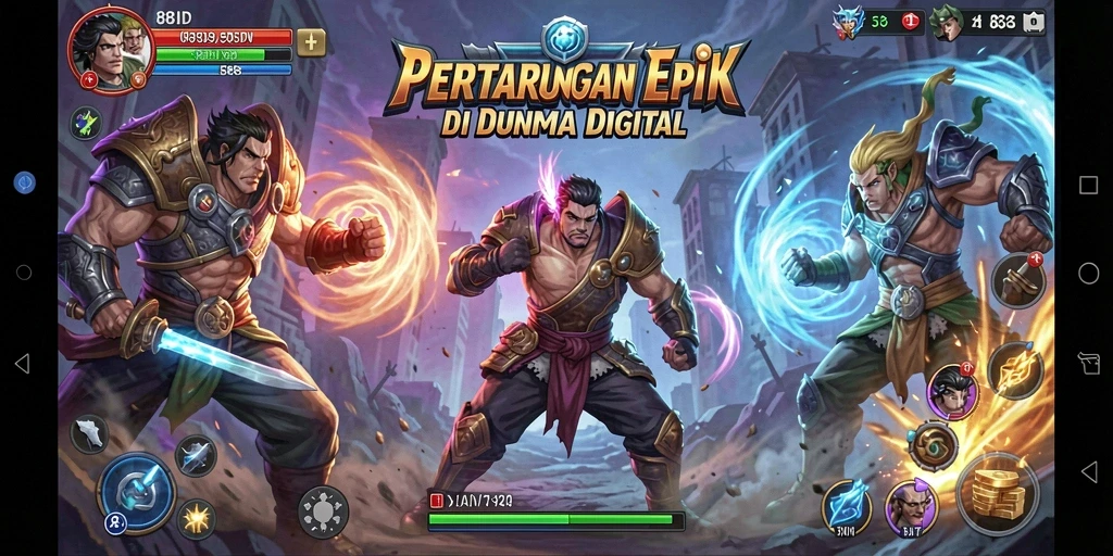 Screenshot pertarungan mendebarkan di 88ID dengan karakter yang sedang bertarung.