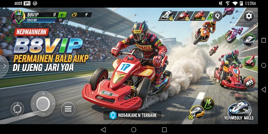 Tampilan gameplay B8VIP yang menunjukkan aksi balapan seru.