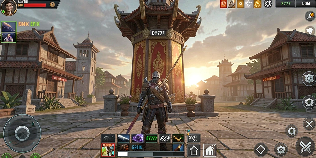 Tampilan gameplay menegangkan dalam DY777 dengan berbagai menara dan musuh.