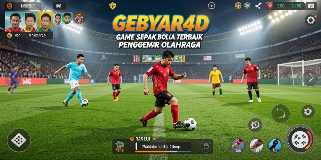 Screenshot utama GEBYAR4D yang menampilkan aksi seru di lapangan sepak bola.
