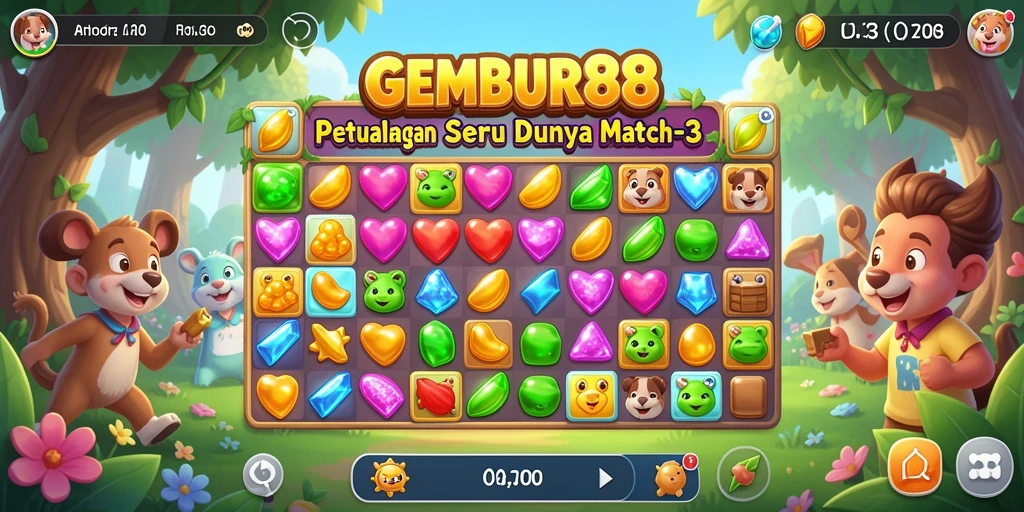 Tampilan layar permainan GEMBUR88 dengan berbagai tile yang berwarna-warni.