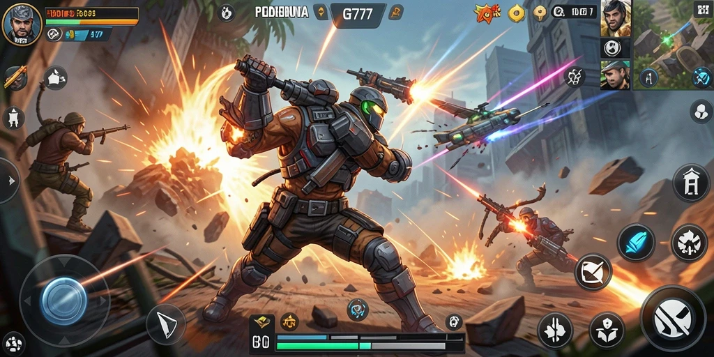 Tangkapan layar utama GF777 menampilkan aksi seru dan gameplay yang intens.