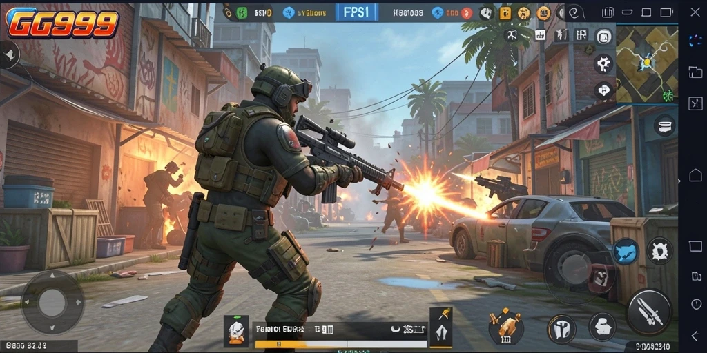 Screenshot gameplay GG999 menampilkan aksi tembak-menembak yang mendebarkan.