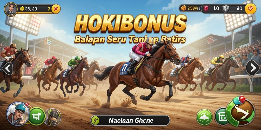 Gameplay HOKIBONUS yang mendebarkan dengan mobil balap di lintasan.