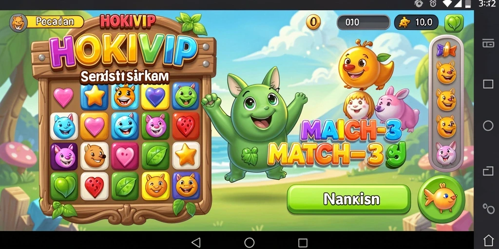 Tampilan gameplay HOKIVIP yang seru dengan permata berwarna-warni.