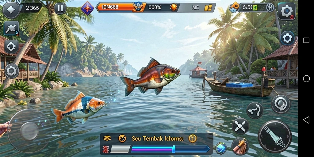 Tampilan permainan IDN668 yang menampilkan aksi Tembak Ikan yang seru.