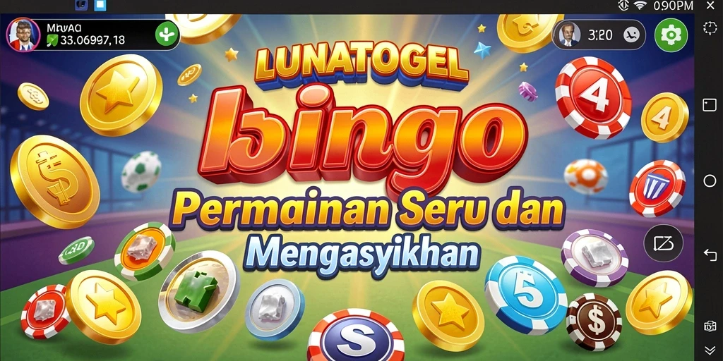 Screenshot utama LUNATOGEL menampilkan gameplay Bingo yang penuh semangat.