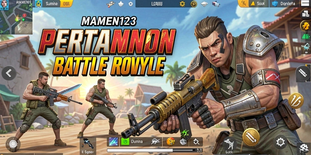 Screenshot MAMEN123 menunjukkan aksi pertarungan sengit di dunia Battle Royale.