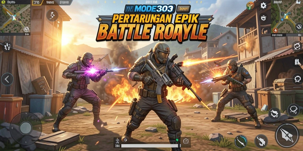 Screenshot MODE303 menampilkan aksi seru dalam pertarungan Battle Royale.