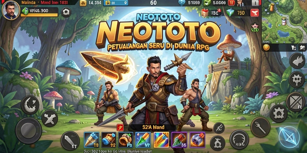 Screenshot utama NEOTOTO menampilkan aksi seru dalam pertempuran RPG.