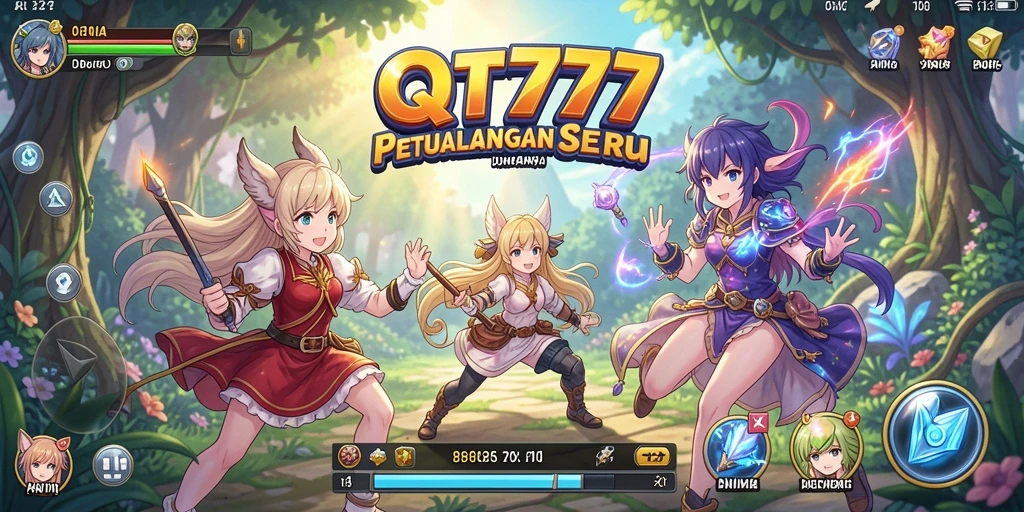 Tampilan gameplay QT777 dengan karakter anime yang menawan.