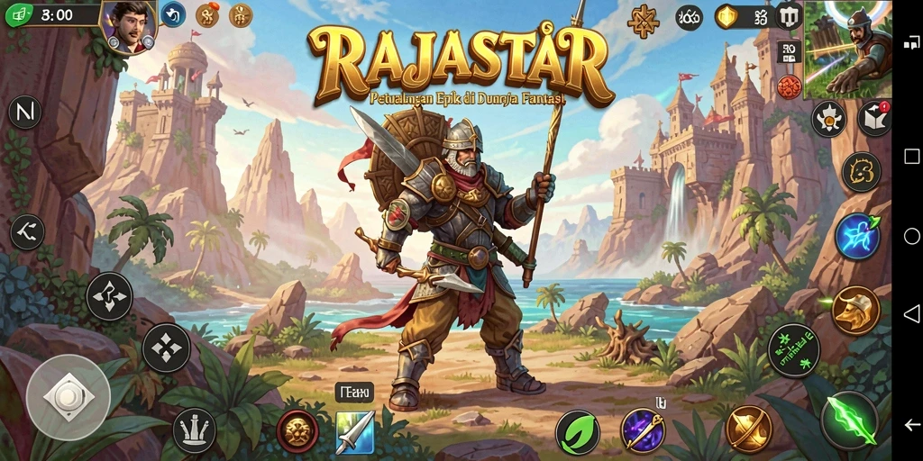Tampilan permainan dari <strong>RAJASTAR</strong> yang menampilkan karakter epik dalam pertarungan seru.