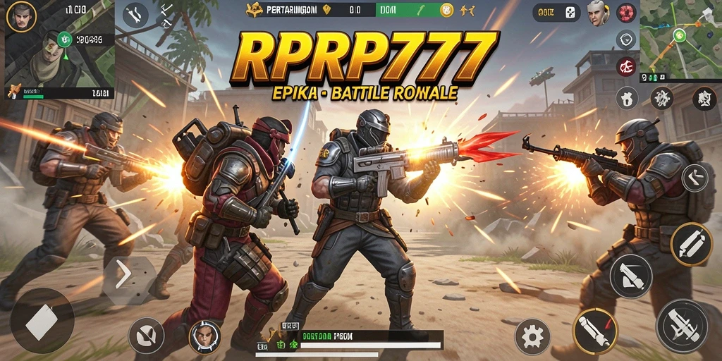 Tangkapan layar RPRP777 yang menunjukkan aksi intens di medan perang Battle Royale.