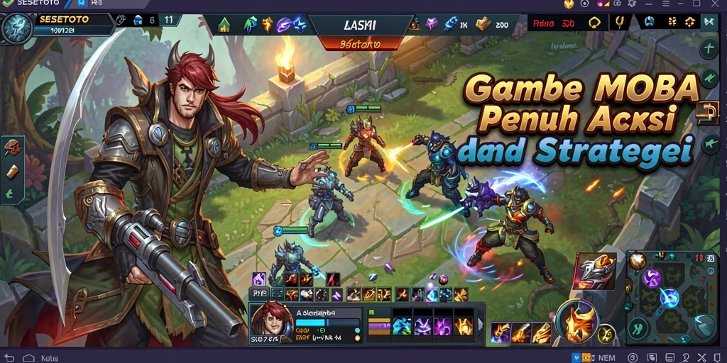 Tampak permainan SESETOTO dengan aksi MOBA yang mendebarkan.