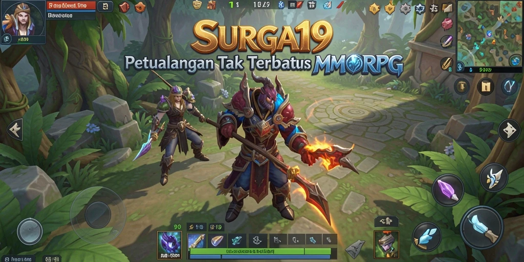 Tampilan utama gameplay di SURGA19 menampilkan aksi seru dalam dunia MMORPG.